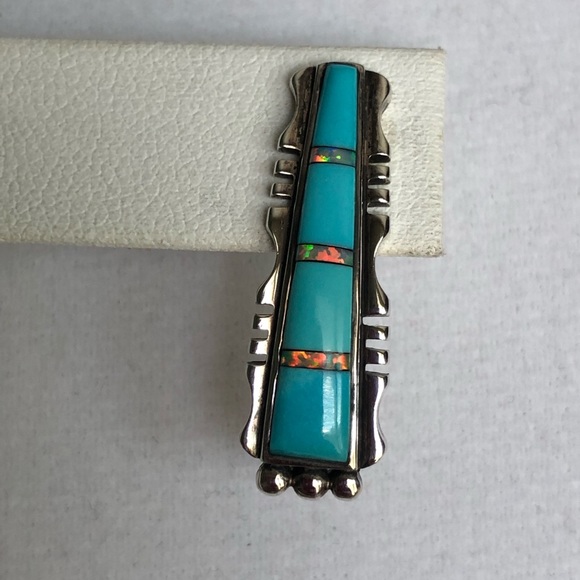 Santa Fe Style Sleeping Beauty Turquoise Gemstones & Opal Earrings - Picture 2 of 7